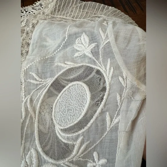 Antique Edwardian Lace Tea Dress 1900s Cotton Lawn Embroidered Bridal - Picture 13 of 14